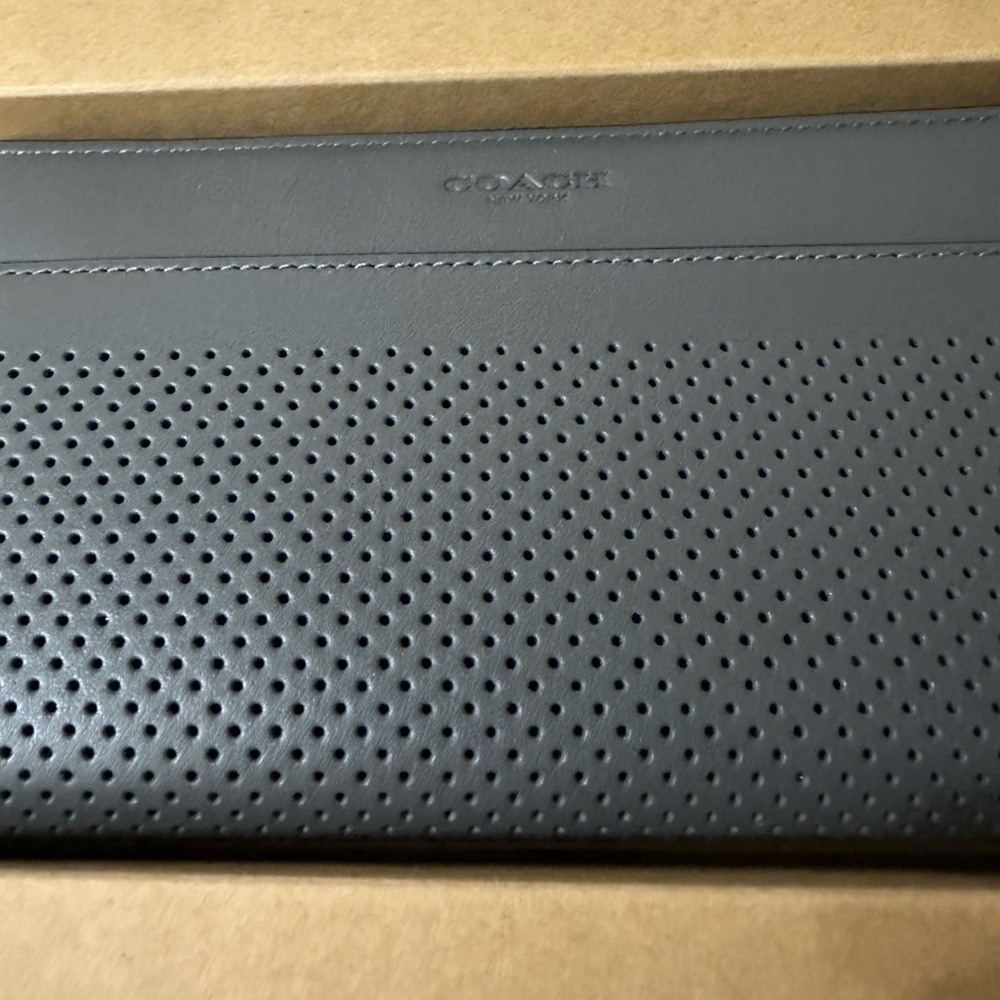 Coach Charcoal Perforated Wallet and Keychain
